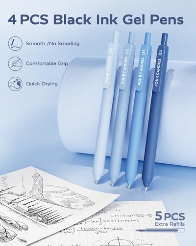 Four Candies Aesthetic School Supplies Kit with Cute Blue Pencil Case | Back to School Stationery Set with Pens, Highlighters, Mechanical Pencils, Sticky Notes for Students, College, Journaling