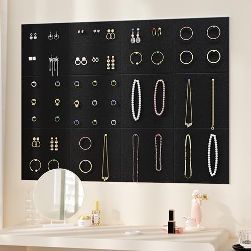 Neatsure Large Cork Board for Wall, 48" x 36" Bulletin Board with Pushpins, 12 Panels Felt Tiles Tack Push Pin Board for Office, Black