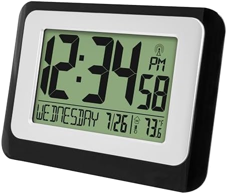 La Crosse Technology W88631 Digital Atomic Black Wall Clock with Temperature