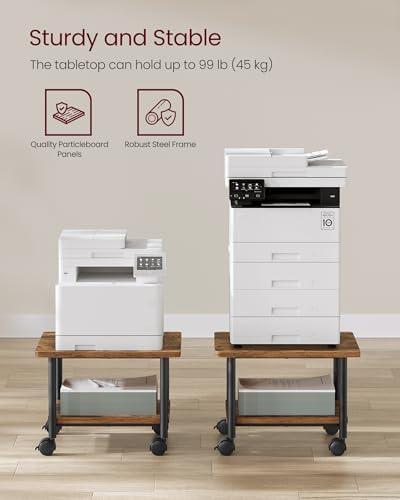 VASAGLE 2-Tier Printer Stand with Locking Wheels, Under Desk Printer Table