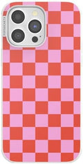 PopSockets iPhone 14 Pro Max Phone Case w/MagSafe- to-Go Wrap | Magnetic, Wireless Charging, Camera & Drop Protection, Checkered, Red, Textured