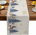 Christmas Table Runner Dresser Scarf 13 x 72 Inch Vintage PineTree Forest Elk Glod Snowflakes Linen Table Runners Non-Slip Heat Resistant Kitchen Dining Table Decor for Home Holidays Indoor Outdoor