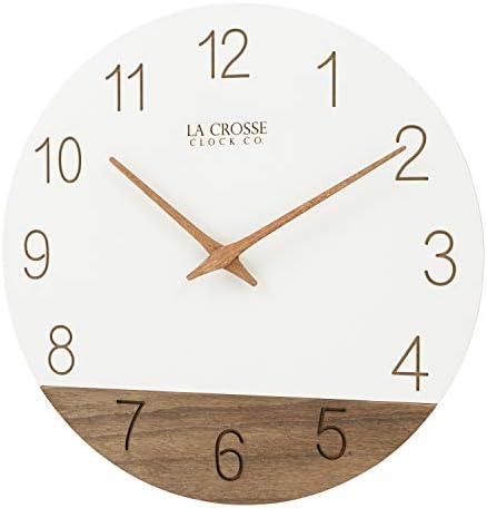 La Crosse Clock 404-3630B 12 inch Ivory Sierra Wood Quartz Analog Wall Clock