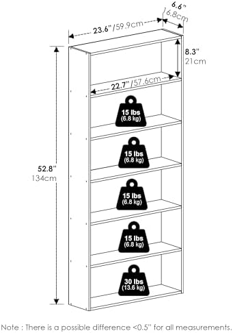 Furinno Basic DVD Shelf, 6-Tier Media Shelf, CD Rack, White | 7 x 24 x 53, Open Shelf for DVD Blueray Game Disc, Cube Storage Organizer, for Living Room, Bedroom, Home Office