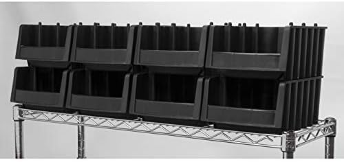 Akro-Mils 30778 Economy Stacking Shelf Plastic Storage Bins, (18-Inch x 8-3/8-Inch x 7-Inch), Black (8-Pack) (30778BLACK)
