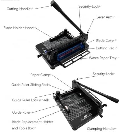 Heavy Duty Guillotine Paper Cutter - 400 Sheets Capacity, A4 12" Stack Paper Trimmer, Steel Base, Black