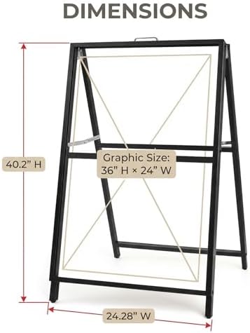 USCNC 3 PACK 24 x 36 Inch A Frame Sign Double-Sided Folding Sandwich Board Heavy Duty Slide-in Sidewalk Signboard for Outdoor Street Advertising Poster(Frame only，No white board)