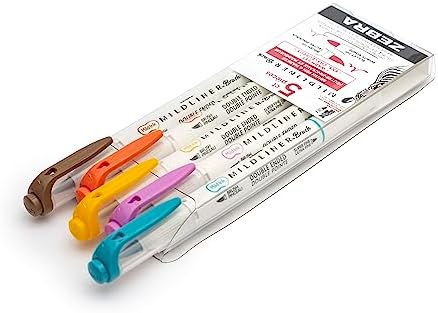 Zebra Pen MILDLINER No Bleed Brush Pen, Assorted Warm, Dual Tip, 5-Pack