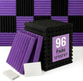 96 Pack Allxinlog Absorb the echo Acoustic Foam Panel Wedge Studio Soundproofing Wall Tiles 12" X 12" X 1" (Accompanied By Double-Sided Adhesive Tape)(48Purple+48Black)