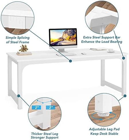 Tribesigns Modern Computer Desk, 70.8 x 31.5 inch Large Office Desk Computer Table Study Writing Desk Workstation for Home Office, White Metal Frame