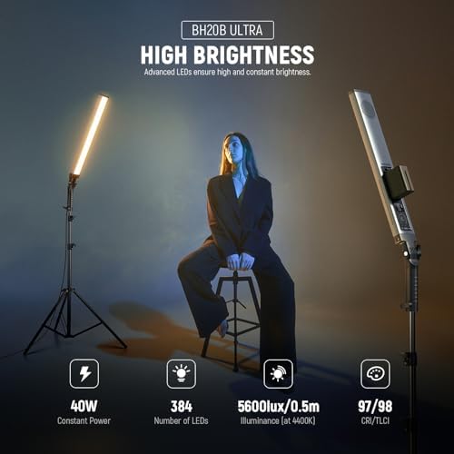 NEEWER Handheld 2.4G LED Video Light Stick Kit, Upgraded 40W Dimmable 3200K-5600K CRI97 with Stands/Filters/Carry Bag for Gaming Photography YouTube TikTok Video Recording, BH20B Ultra