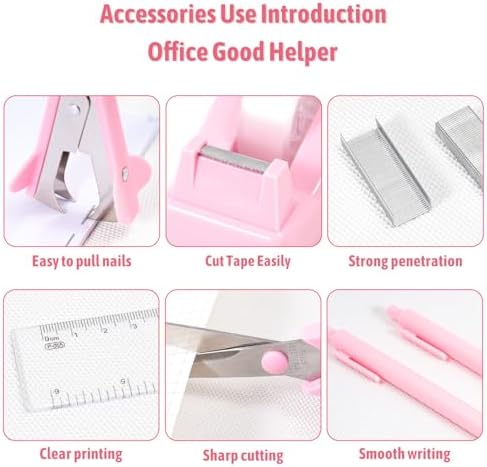 Gawsey Pink Desk Organizers and Accessories with Desk Organizer 360° Rotating Pen Holder and Office Supplies, Cute Stationery Supplies Set