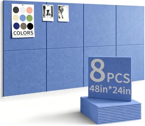 48" x 24" Cork Board Alternative, 8 Pack Felt Bulletin Board Tiles with 30 Adhesive Tabs Wall Push Pin Board for Office Classroom Bedroom Decor