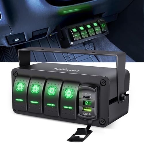 Nilight 4 Gang Rocker Switch Box w/Voltmeter PD Type C and USB Socket