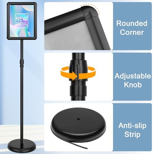 JEAWIWI 1Pcs Sign Holder Stand, 8.5x11 in, Adjustable Rotatable Snap-Open