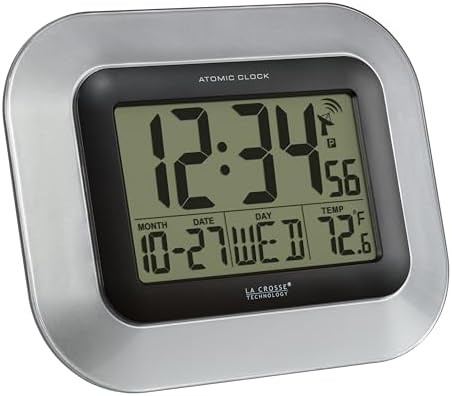 La Crosse Technology WT-8005U-S Atomic Digital Wall Clock with Indoor Temperature, Silver