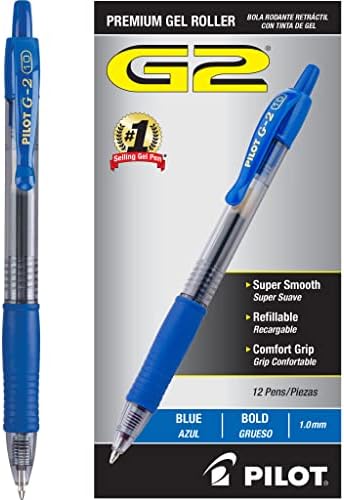 PILOT G2 Premium Gel Roller Pens, Blue Ink Pens Bold Point, Pack of 12