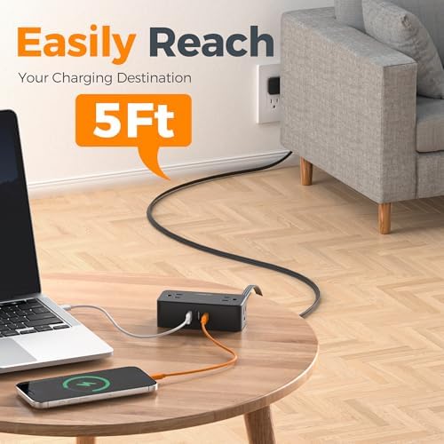 TESSAN Extension Cord 5 FT, Power Strip with 900J Surge Protection, Black (Pack of 2)