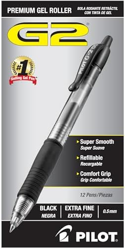 PILOT G2 Extra Fine Point Black Gel Ink Pens, Dozen Box, 31002