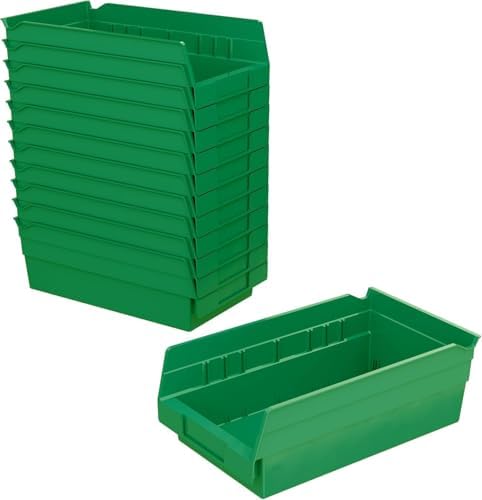 Akro-Mils 30130 Heavy Duty Plastic Shelf Bins, 12"x 6.5"x 4", Green, 12-Pk