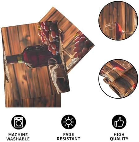 ALAZA Double-Sided Red Wine Glass and Grape in Basket in Wooden Table Runner 14x108 Inches Long,Table Cloth Runner for Wedding Birthday Party Kitchen Dining Home Everyday Decor