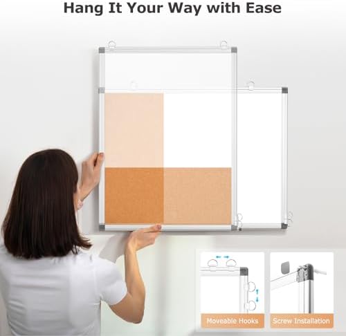 Magnetic Dry Erase White Board Cork Board Combo for Wall with Accessories