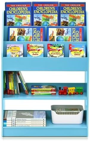 Furinno LOVA Book Shelf, 5-Tier Magazine Bookshelf, Bookcase with Open Shelves Storage, 9.4 x 24.6 x 37, for Living Room, Bedroom, Home Office, Light Blue