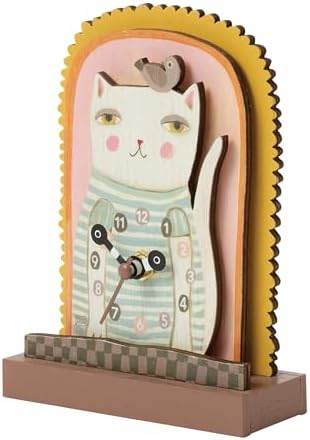 Enesco Allen Designs Cat Purrfect Time Battery-Operated Wooden Desk Clock, 5.9 Inch, Multicolor