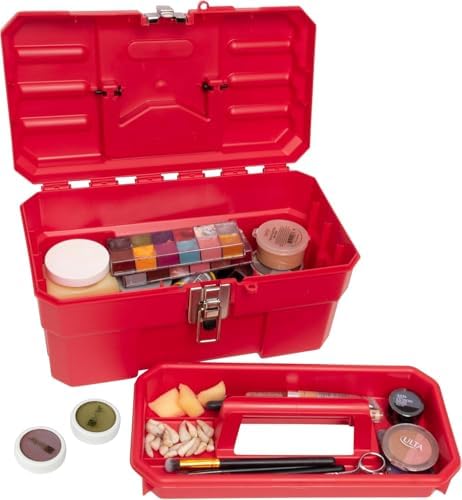 Akro-Mils 14-Inch Plastic Toolbox with Removable Tray, Steel Latch & Padlock Eye, Heavy Duty Tool Box for Tools, Crafts, First Aid & Hobby Supplies, 14" x 8" x 8", Made in USA, 6-Pack, Red (09514)