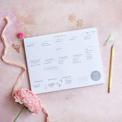 Peachly Desktop Weekly Planner Notepad | 60 Undated Tear-Off Pages | Schedule Daily To-Do Lists | Increase Your Productivity In Less Than 5 Minutes A Week | Achieve Your Goals | Peach and Mint Fern