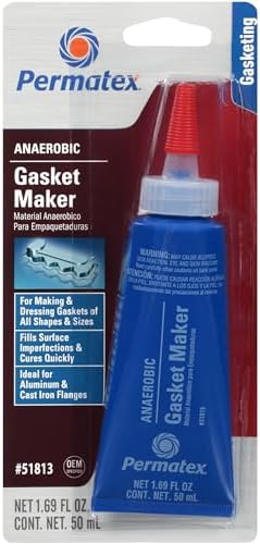 Permatex 51813 Anaerobic Gasket Maker, 50 ml Tube , Red, Packaging may vary.