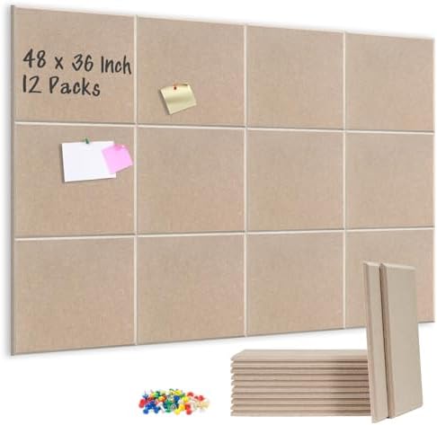 DOLLAR BOSS Felt Cork Board Tiles 48" x 36" Bulletin Board, 12 Pcs Latte