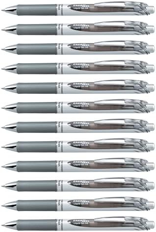 Pentel EnerGel RTX Retractable Liquid Gel Ink Pen, (0.7mm) Medium line, Gray Ink, Box of 12 Pens (BL77-N)