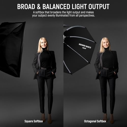 NEEWER Basics Octagonal Softbox Kit for Studio Photography Video Recording Streaming, 35"/90cm Quick Release Bowens Mount Softbox/Grid/Light Diffusers/Bag, for Continuous Lighting Strobe Flash, NS34P