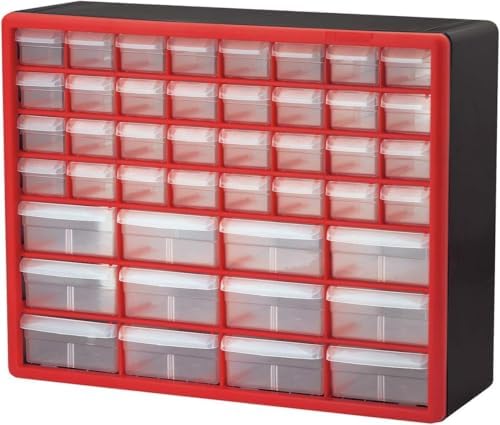 Akro-Mils 44-Drawer Plastic Storage Cabinet, 20" W x 6" D x 16" H, Red