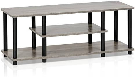 Furinno Turn-N-Tube No Tools 3D 3-Tier Entertainment TV Stand up to 50 inch TV, Round Tubes, French Oak Grey/Black | for TV up to 50 Inch, Open Frame Rectangular Entertainment Center with Storage Shelf, TV Console, for Living Room, Bedroom
