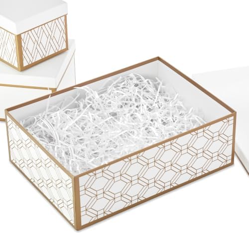 Hallmark Nesting Gift Boxes with Lids and Fill, 3-Pack (White and Gold)