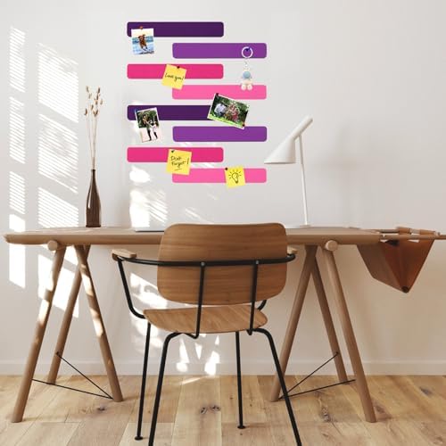 8Pcs Rectangle Felt Cork Board Bar Strips with 35 Pushpins, Self-Adhesive Bulletin Board Strips for Office School Home Wall Decor Stickers Memos Schedules Photos Display -Gradual Purple