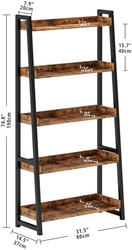 IRONCK Ladder Shelf 5-Tier 74.8in Tall, Industrial Bookcase and Bookshelf
