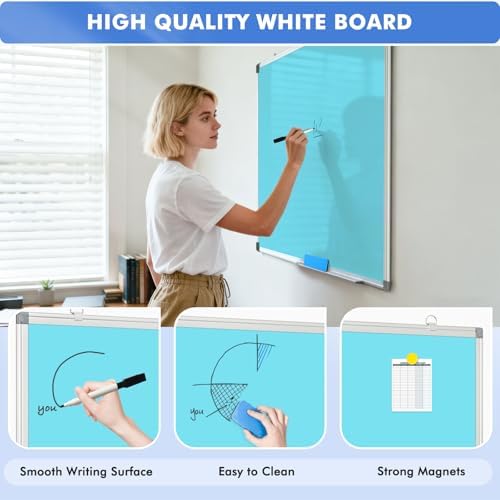 Double-Sided White Board Dry Erase Magnetic Whiteboard Wall 36x24 Blue