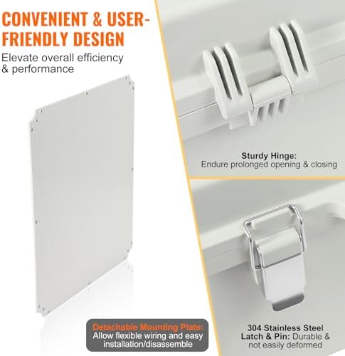 VEVOR Weather-Resistant Junction Box, Dimensions: 13.78 x 9.84 x 5.90 inches, Crafted from Durable ABS Plastic with a Secure Hinged Lid and Stainless Steel Lock, Offers IP67 Protection Against Dust