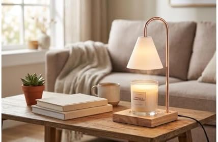 Mikasa 13.4 Inch Electric Candle Warmer with Metal Shade - White Lamp Warmer for Jar Candles, Flameless Fragrance Diffuser with 50W Halogen Bulb, Wood Base, Home Decor for Living Room and Bedroom