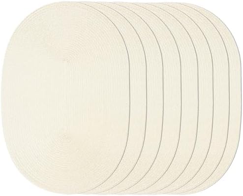 AHHFSMEI Placemats Set of 8 for Dining Table Washable Woven Non-Slip 18x12 inches Placemat Heat-Resistant Durable Table Mats for Dining Table Easy to Clean (Oval Beige, 8)