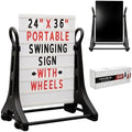 24 x 36 Inch Rolling Swinging Changeable Message Sidewalk Sign, Black, Plastic Storefront Display Sign, Outdoor Business Advertising Board