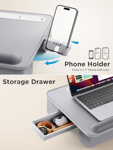 SAIJI Lap Desk with LED Light, Portable Laptop Tray with Cushion