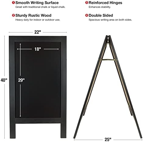 Excello Global Products Black A-Frame Chalkboard - 40"x20" Wooden Standing Sign with Markers & Stencils, Handcrafted Sidewalk Display
