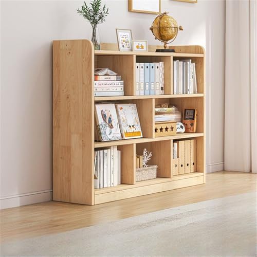 Unfinished Color Pine Book Rack 2/3/4-Tier Storage Solid Wood Cabinet, Pine Wood Storage Shelving Unit 8-Compartment Square Grid Cabinet Low Bookshelf Natural Finish 39.4"L x 9.4"W x 47.2"H