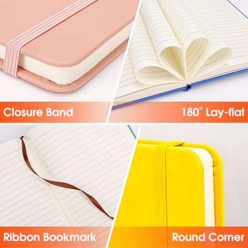 6 Pack Lined Journal Notebook for Work, 200 Pages, Medium 5.5" x 8.3", A5 College Ruled Notebook, 6 Colors, Hardcover Journaling Notebooks for Writing, Note Taking