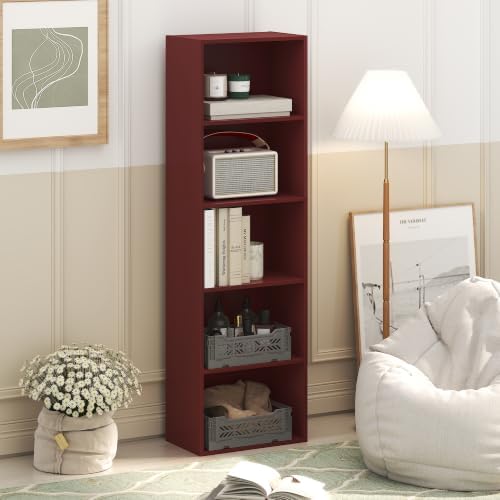 Furinno Luder 5-Cube Book Shelf, Bookshelf, Bookcase, Dark Red