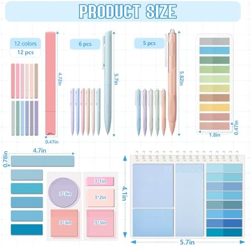 Jutom 41 Pcs Aesthetic Book Annotation Kit with Pencil Bag Bible Journaling Kit Notebook Sticky Note Tab Highlighter Black Ink Pen Page Marker School Office Supplies Bible Lover Gift(Blue)